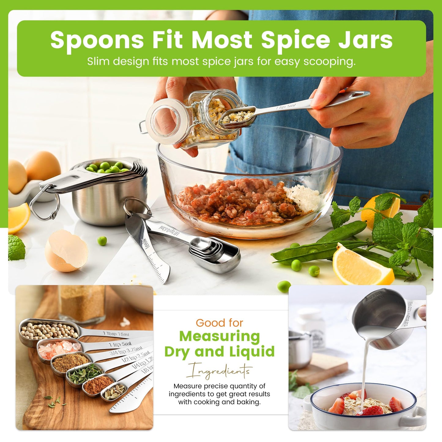 Spring Chef Stainless Steel Measuring Cups and Spoons Set of 14 with Leveler, Nesting Kitchen Metal Measuring Cups and Spoons Set for Dry and Liquid Ingredients, Perfect for Cooking & Baking