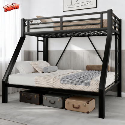 ATOPCORP Heavy-Duty Metal Twin XL Over Queen Bunk Bed with 2 Ladders,Higher Quality Metal Bunk Bed Queen Size for Boys Girls Teens Adults,No Box Spring Needed,Weight Capacity 600LBS (Black)