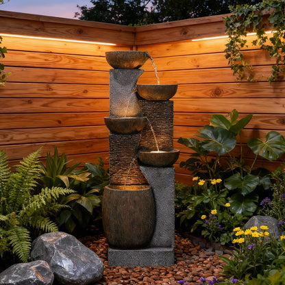Bumilgar 51.4" H Outdoor Garden Water Fountain for Garden, Patio, Backyard, Deck, Porch and Home Art Decor, 5 Tiers Modern Cascading Large Outdoor Fountain with Lights