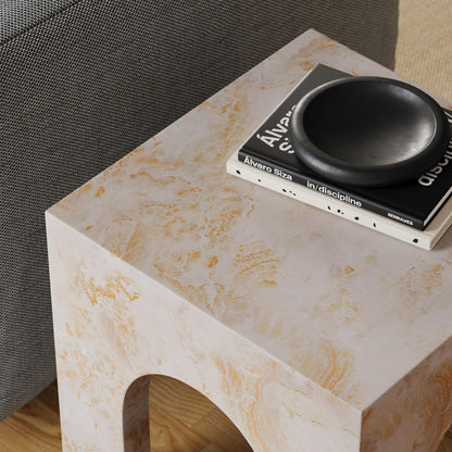 Modway Valen Arched Concrete Side Table with Faux Stone Finish in Honey Onyx