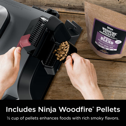 Ninja Woodfire Outdoor Grill & Smoker, 6-in-1 Functionality, Grill, Smoke, Bake, Roast, Air Fry, Broil, Authentic Woodfire Flavors, Electric Heat, OG321