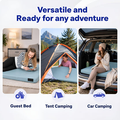 Hazli 3" Matrix AirCell Memory Foam Camping Mattress Pad - Roll Up Mattress for Adults - Portable Cot Sleeping Pad for Camping -Floor Mat or Bed Roll for Car, SUV - Single 75" x 30"