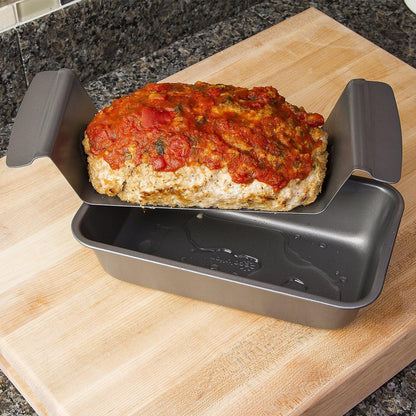 Healthy Meat Loaf Pan Set Ecolution Bakeins – Loaf Pan and Perforated Tray – Heavy Duty Carbon Steel – Gray – 9” x
