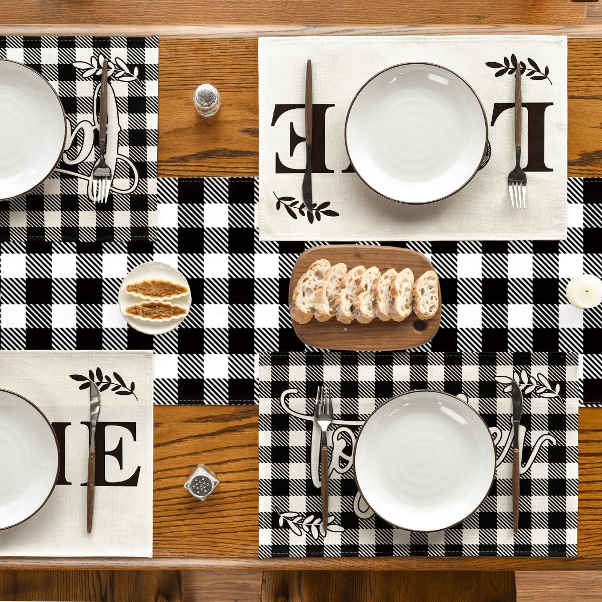 Artoid Mode Love Family Together Home Buffalo Plaid Placemats for Dining Table, 12 x 18 Inch Set of 4 Holiday Vintage