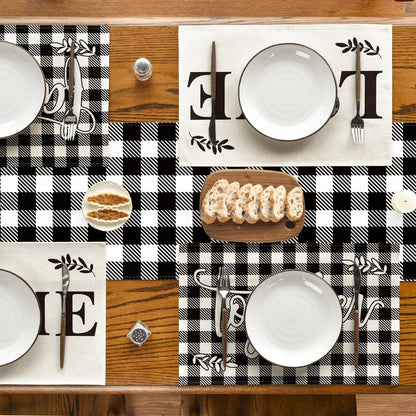 Artoid Mode Love Family Together Home Buffalo Plaid Placemats for Dining Table, 12 x 18 Inch Set of 4 Holiday Vintage