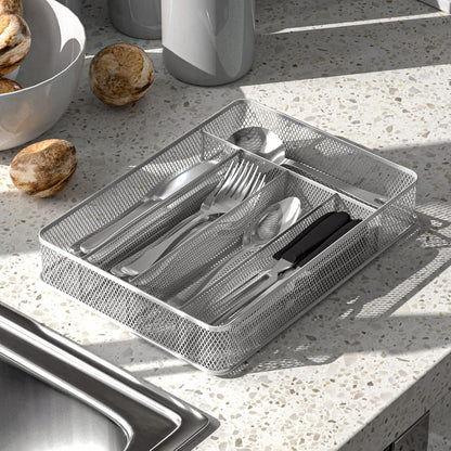 TQVAI Silverware Organizer, 5 Slots Non-Slip Mesh Kitchen Drawer Organizer, Metal Cutlery Holder