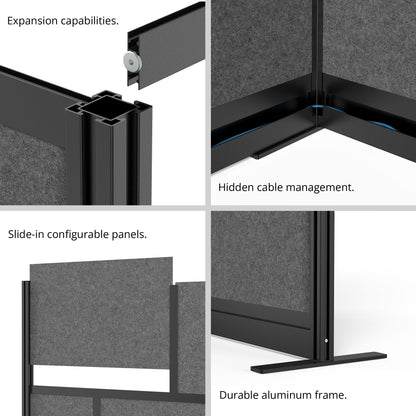 Stand Up Desk Store Expanse Modular Wall | 70'' x 48'' Wall | Expandable Partition Room Divider with Rearrangeable Frosted Acrylic & Sound Absorbent Wide Panels (Black Frame)