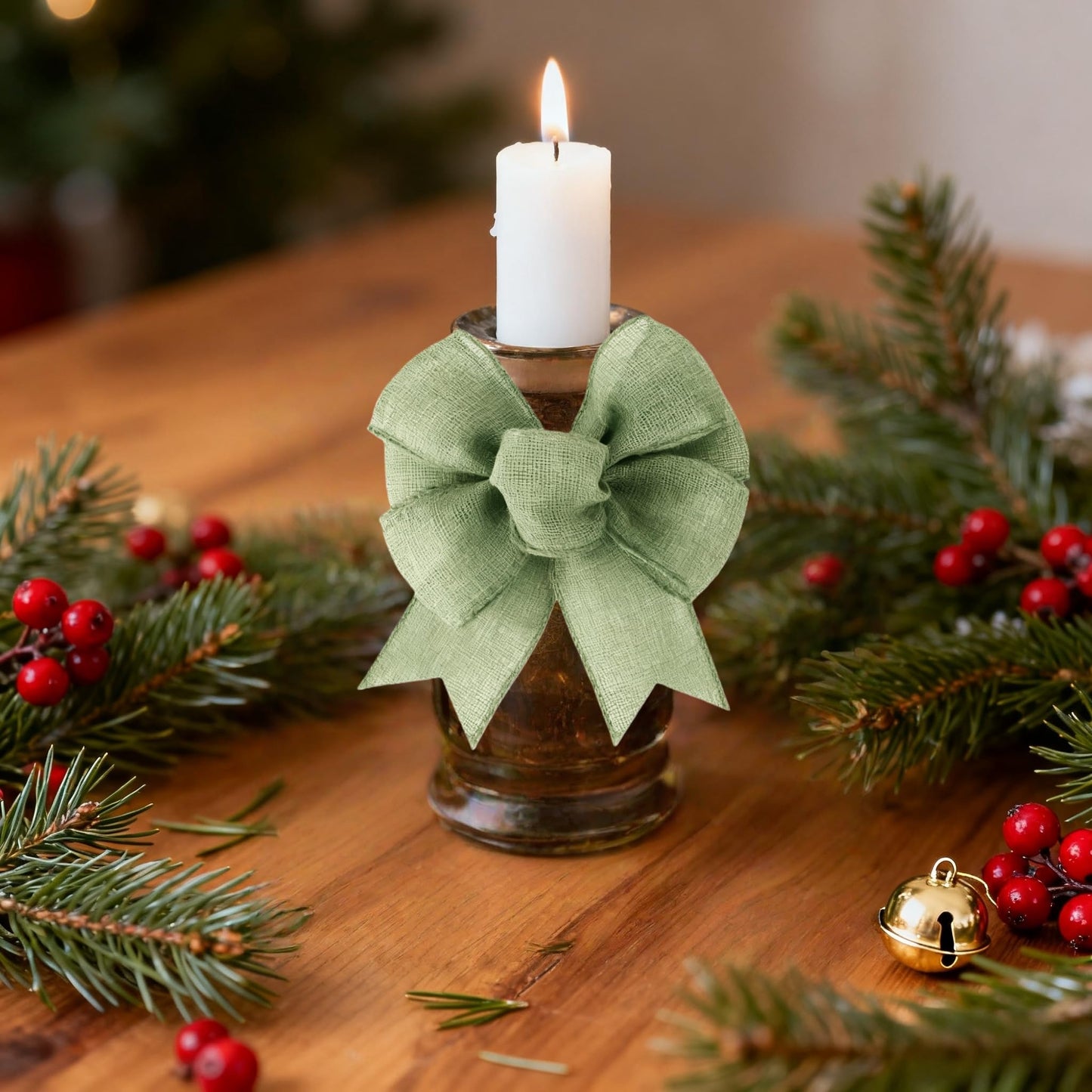 Meseey 8 Pcs Burlap Bows for Wreaths Large 6 Inches Linen Bow for Christmas Decorations Bunting Indoor Outdoor Decor and Party (Sage Green)