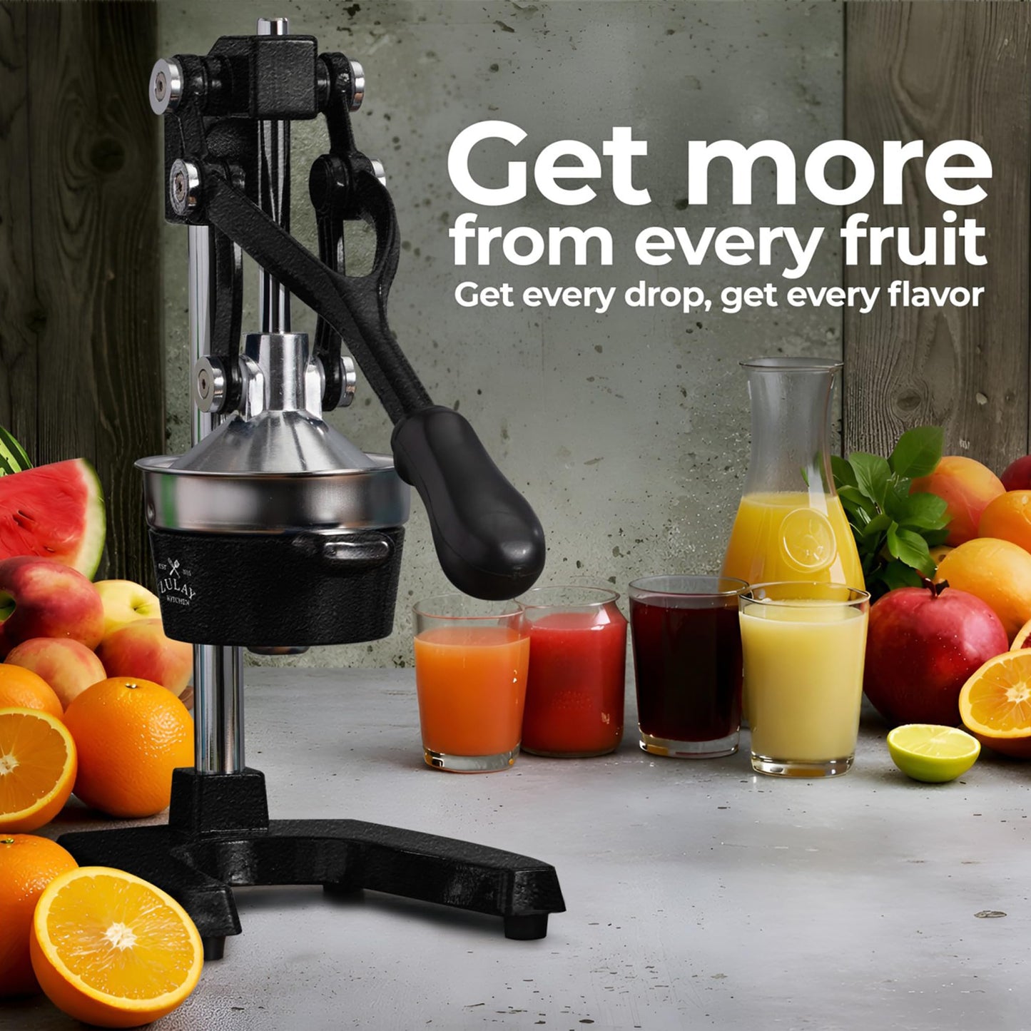 Zulay Kitchen Cast Iron Juicer - Easy-to-Clean Heavy-Duty Manual Juicer, Professional Citrus Juicer - Stainless Steel Lemon Squeezer - Manual Citrus Press & Orange Squeezer - Orange Juicer (Black)
