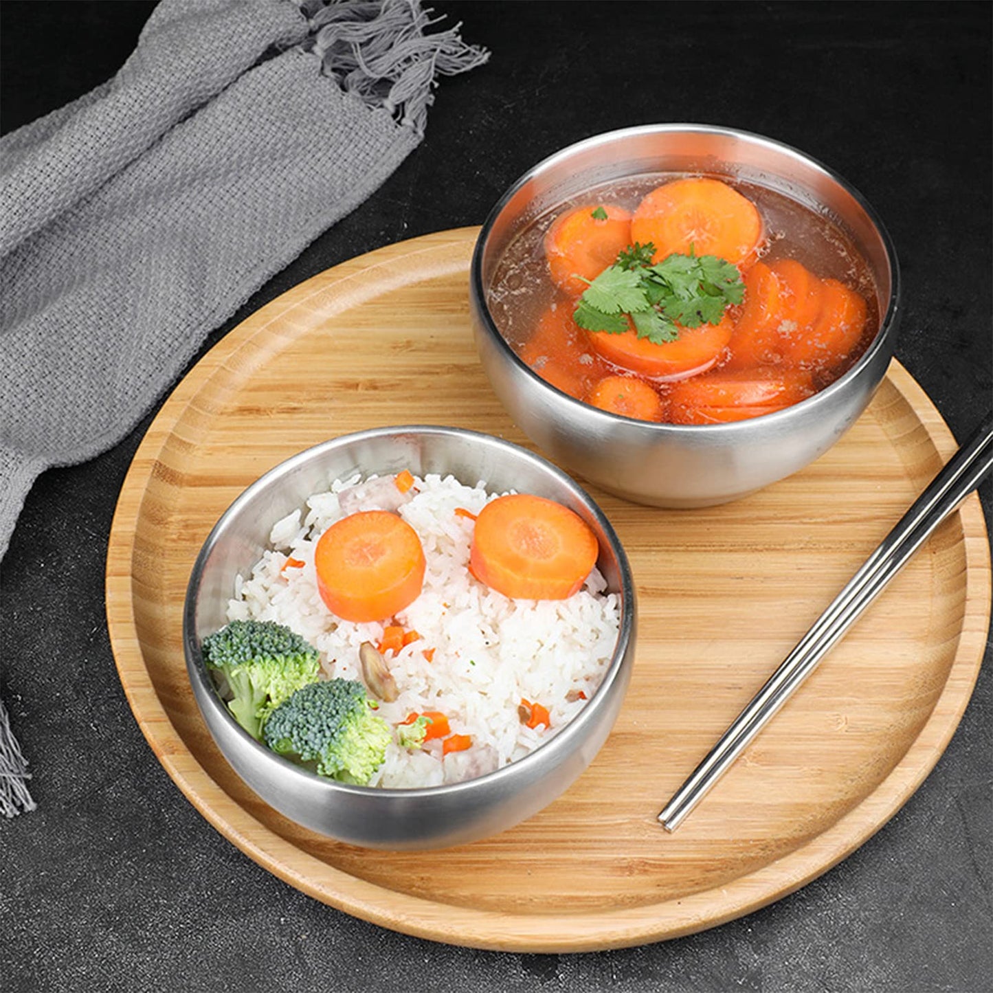 Youeon 3 Pack 28 Oz SUS304 Brushed Stainless Steel Bowls, Double Wall Insulated Bowls, Stainless Steel Soup Bowl for Cereal, Ice Cream, Noodle, 6 Inch Bowl Set for Serving, Dishwasher Safe
