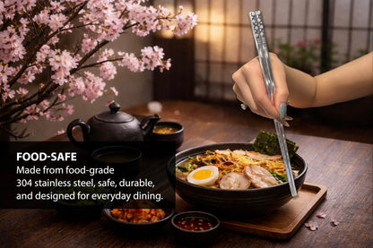 Stainless Steel Chopsticks – 5 Pairs 304 Food-Grade Metal, Reusable Dishwasher Safe, Non-Slip Laser Engraved, Japanese Korean Style Gift Set
