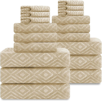 18-Piece Set, 6 6 6 100% Set Smuge Bath Towel Include Bath Towel Sheets, Hand Towels and Washcloths - Highly Absorbent