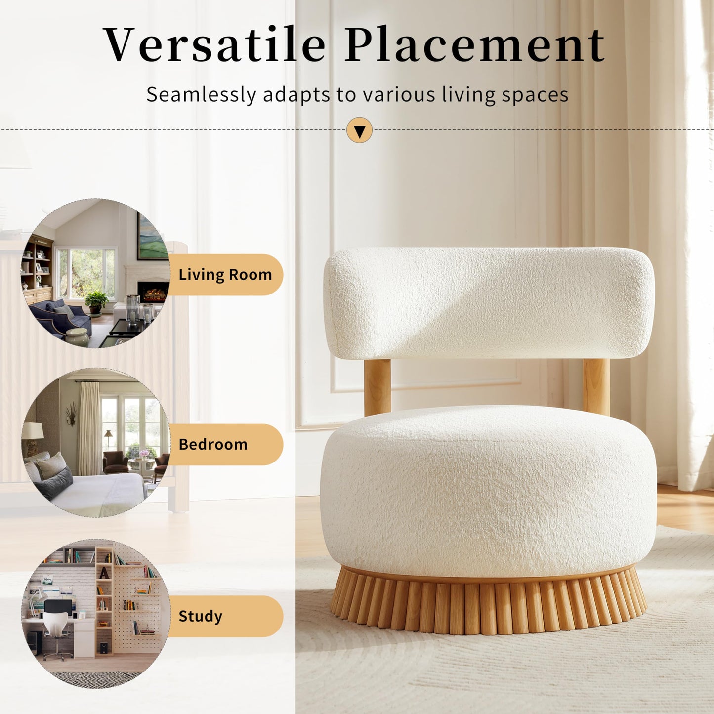 Merax Armless Accent Chairs for Living Room, Modern Farmhouse Comfy Chairs with Wooden Base Featuring Thatched Roof Rod Design, Cozy Upholstered Chair for Bedroom Room Reading Corners, Beige