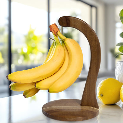 Totally Bamboo Rock & Branch Acacia Wood Banana Holder, Wooden Banana Hanger Stand with Metal Hook