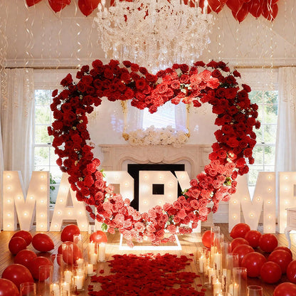 Heart Flower Arch Wedding Arch with Flowers, Romantic Heart Shaped Metal Archway for Indoor Outdoor Ceremony, Proposal, Party & Event Decoration (red)