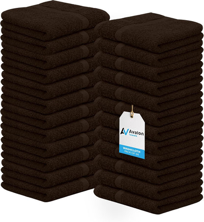 24-Pack 12 12 Inch Avalon Towels Cotton Washcloths x Brown Super Soft & Absorbent Ring-Spun Cotton Wash Cloths