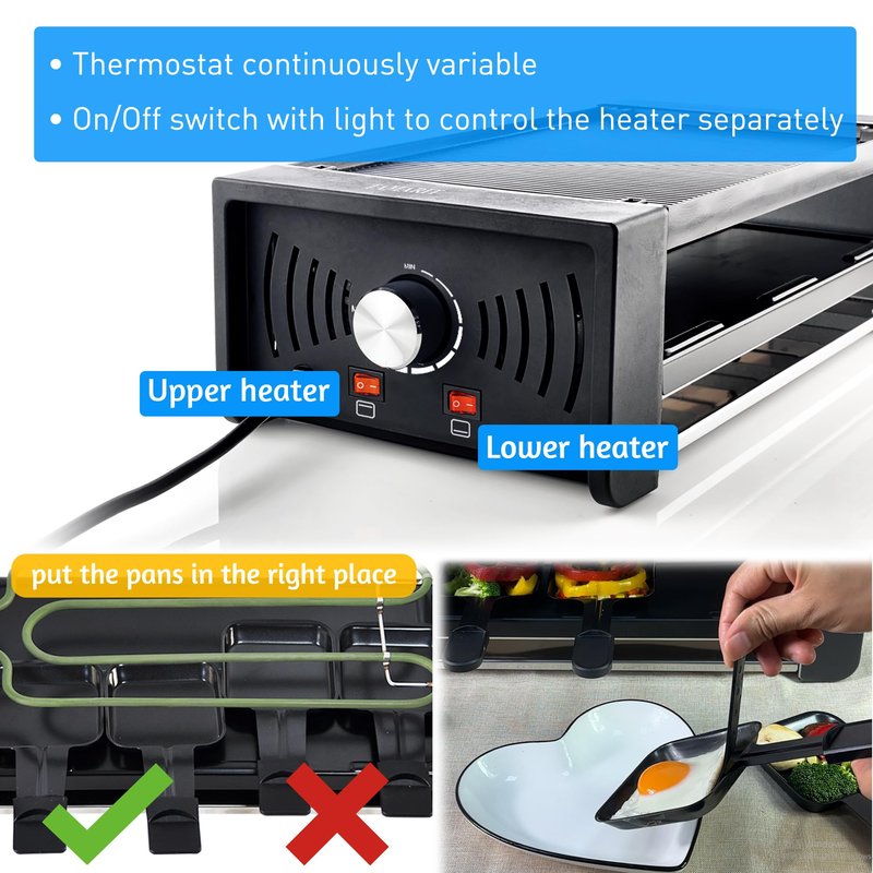 TAMARIT Raclette Party Grill Portable Indoor Electric Korean BBQ Grill 2 in 1 Raclette Table Griddle with Nonstick Coating Plate 4 Pizza Pans 8 Cheese Trays Upper and Lower Heater, PFAS-No