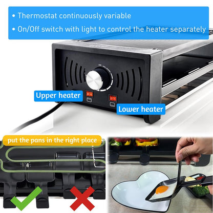 TAMARIT Raclette Party Grill Portable Indoor Electric Korean BBQ Grill 2 in 1 Raclette Table Griddle with Nonstick Coating Plate 4 Pizza Pans 8 Cheese Trays Upper and Lower Heater, PFAS-No