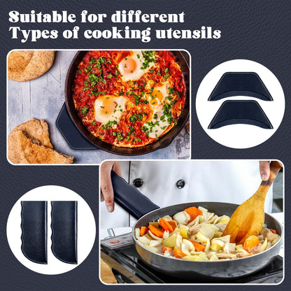 Baderke 4 Pcs Leather Cast Iron Handle Cover Handmade Leather Heat Resistant Skillet Handle Set Pot Holder for Hot Frying Pans, Pots(Blue)