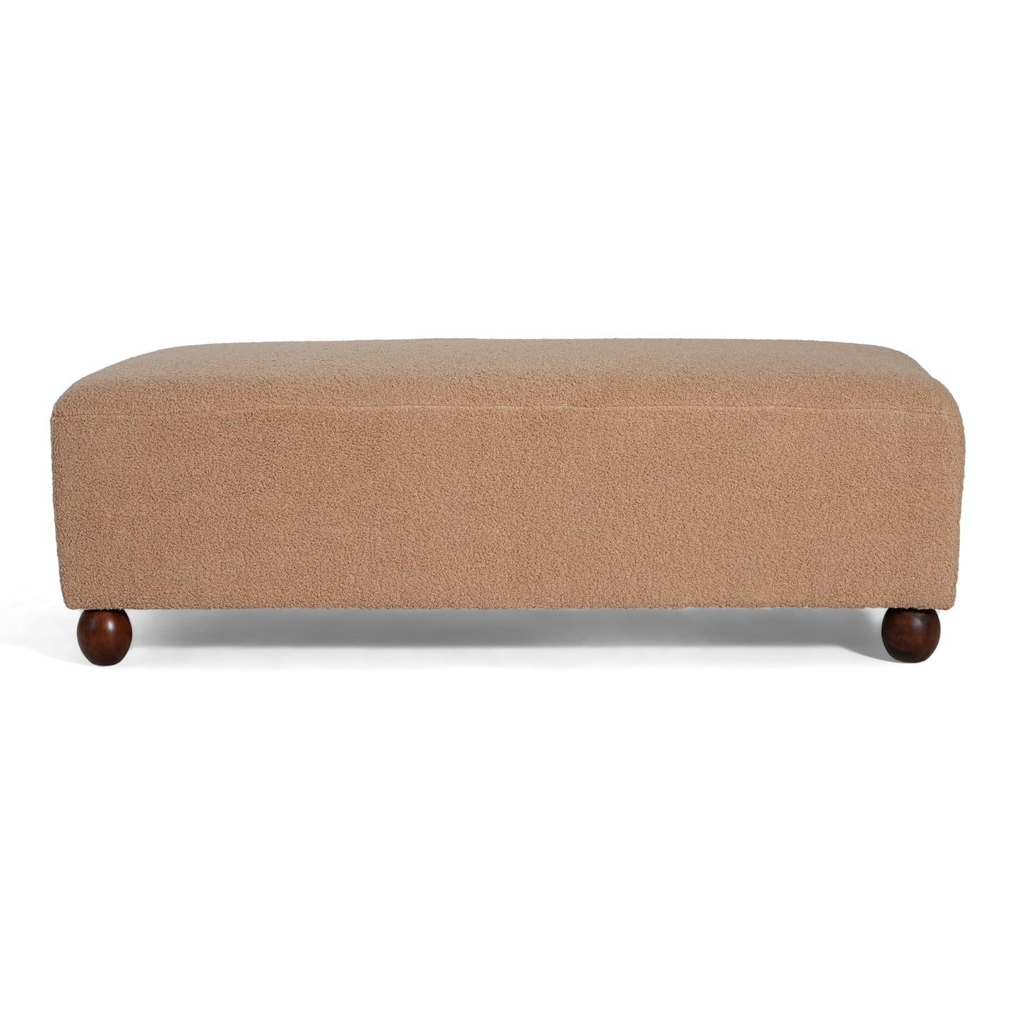 Christopher Knight Home Rika 48" Comfy Boucle Upholstered Bedroom Bench, Ottoman Bench with Rounded Wooden Legs, Spacious Seating, Long Footstool for Living Room, Entryway Bench, Tan Brown