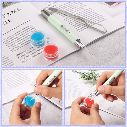 Chuangdi 2 Pcs Diamond Painting Art Drill Pen with Light Diamond Painting Accessories and Tools 12 Pen Heads 2 Anti-slip Mats 2 Wax Organizer Cases for DIY Craft Supplies(Purple, Green)