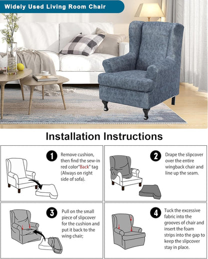2 Chair,A02 CRFATOP Printed Wing Chair Slipcovers Piece Stretch Wingback Chair Cover Spandex Fabric Wingback Armchair