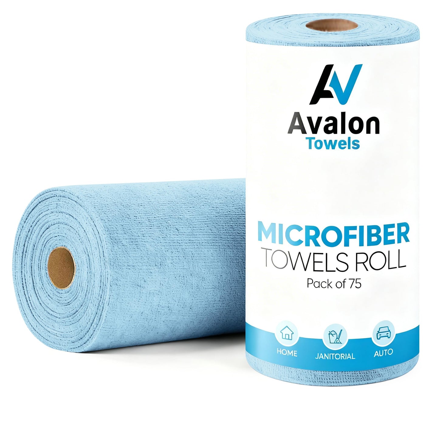 Avalon Towels Microfiber Cleaning Cloth Roll (Value Pack of 75) - Size 12x12 Inches, Highly Absorbent Microfiber Rolls, Reusable Paper Towels, Lint Free Cleanang Towels