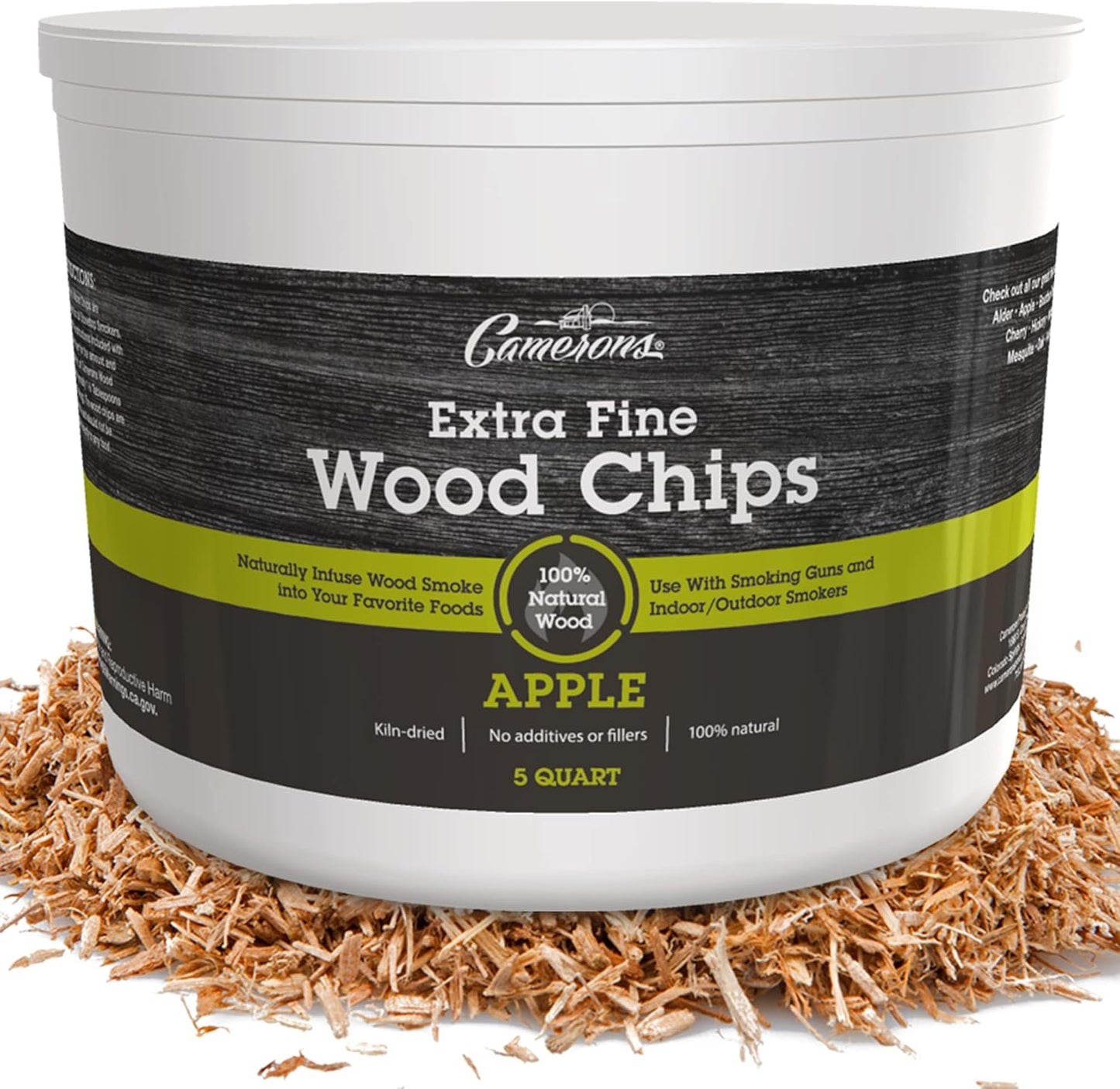 (5 4.731L) Camerons All Natural Extra Fine Apple BBQ Wood Chips for Smokers Quart, - Kiln Dried Wood Sawdust Shavings