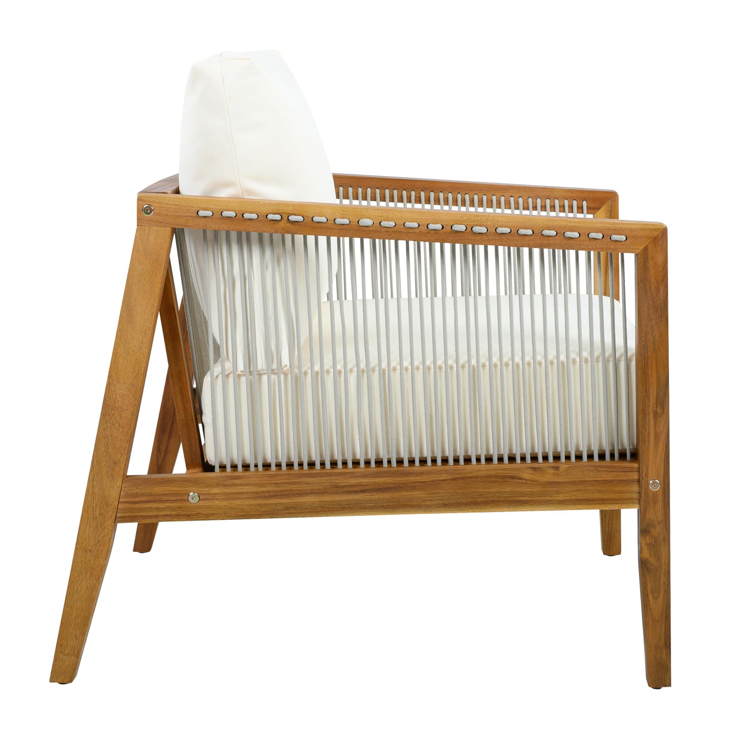 Christopher Knight Home Lalulu Acacia Wood Lounge Chair Outdoor with Removable Cushion, Solid Wood Patio Accent Chair with Woven Rope Accents, Patio Furniture Set Sofa Chair, Beige+Teak