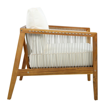 Christopher Knight Home Lalulu Acacia Wood Lounge Chair Outdoor with Removable Cushion, Solid Wood Patio Accent Chair with Woven Rope Accents, Patio Furniture Set Sofa Chair, Beige+Teak