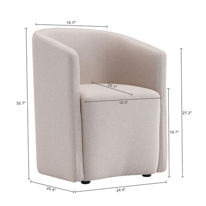 Manhattan Comfort Hearth Modern Barrel Dining Armchair, Accent Upholstered Dining Chair with Woven Fabric, Stylish Curved Back, High-Density Foam, Fully Assembled, Barley