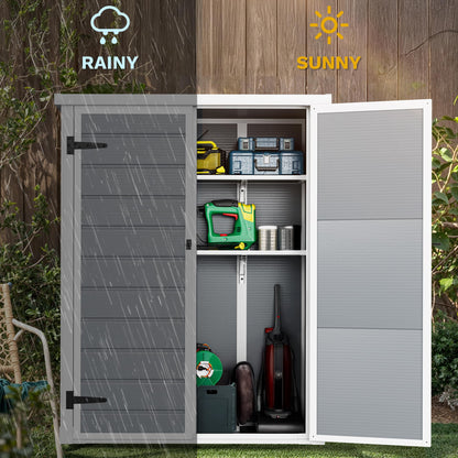DWVO 4.3x2x5.5ft Outdoor Vertical Storage Shed with 2 Shelves, 50 Cu Ft Waterproof Resin Garden Shed with Lockable Door, Plastic Tall Tool Cabinet for Garbage Cans, Lawn Garden Supplies (Gray)