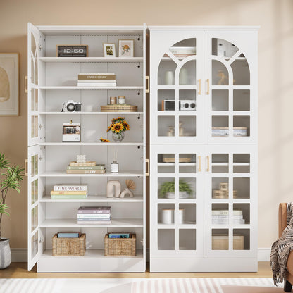 Tribesigns 8-Tier Bookshelf with Doors and LED Lights, 68.9" Tall Bookcase with Adjustable Shelves, Modern Wooden Display Cabinet for Living Room, Home Office, Bedroom, White (1PC)