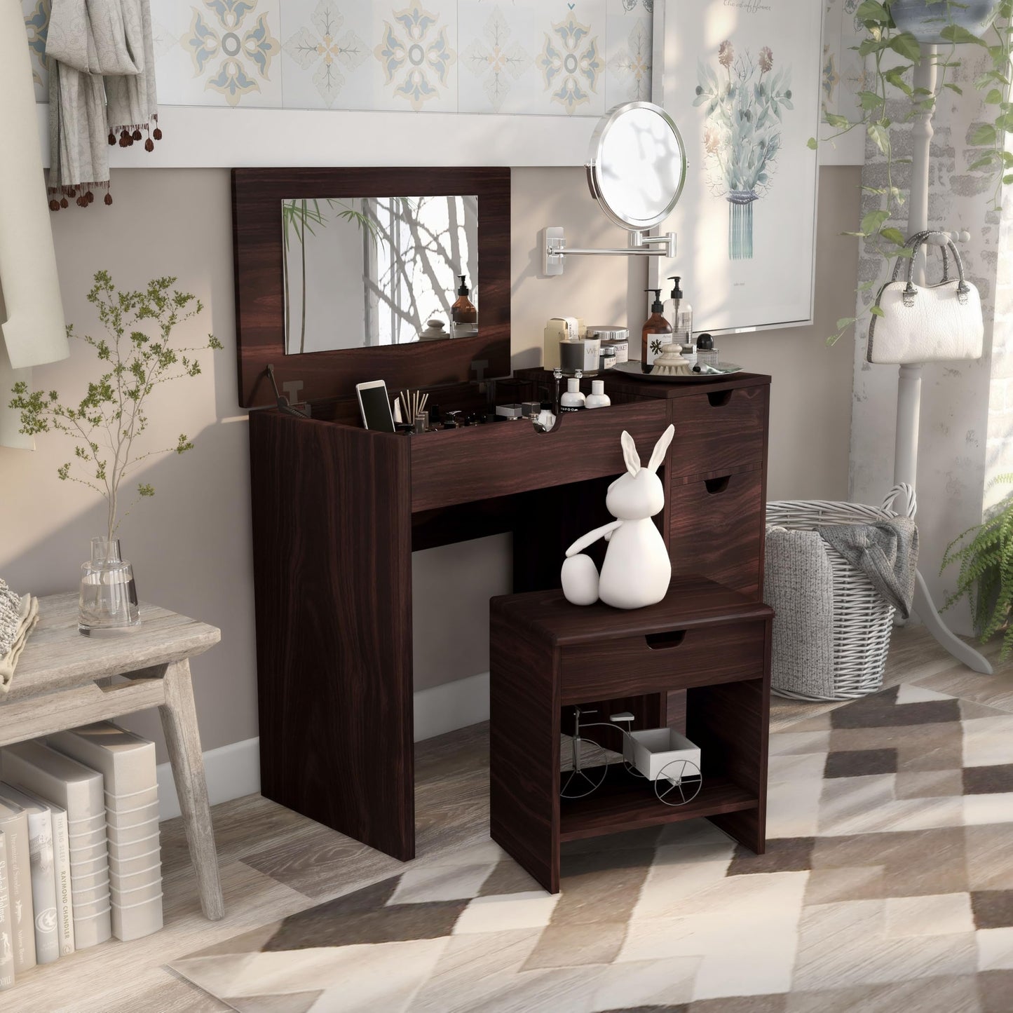 24/7 Shop at Home Frega Bedroom Vanity Set, Walnut
