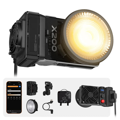 ZHIYUN MOLUS X200 Bi-Color Standard 200W Video Light [Official] Handheld Continuous Output Light Portable Professional Photography Light Bowens Mount 2700K~6500K CRI≥95 TLCI≥97 Only 800g (NO Battery)