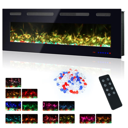 VILLABROT 42 Inch Ultra Thin Electric Fireplace Heater, Recessed & Wall Mounted Electric Fireplace Insert with Thermostat, 13 Flame Colors, Remote Control, 750/1500W for Living Room Bedroom