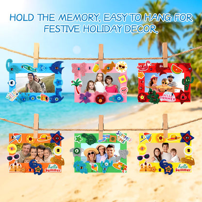BreezeHug 48 Sets Summer Foam Picture Frame Crafts Kits Beach Pool Decorations DIY Craft Kits with Summer Hawaii Stickers for Party Holiday Exchange Gifts Art Project Supplies