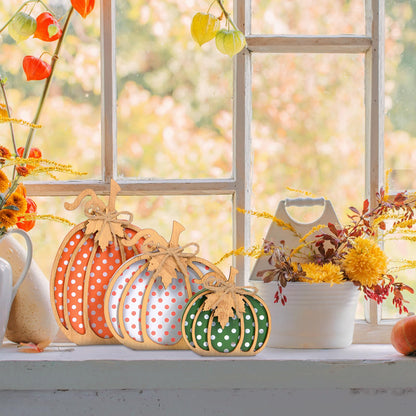 OLANRUN Fall Decorations for Home, 3-Piece Wooden Pumpkin Fall Decor, Autumn Thanksgiving Decorations for Table, Tiered Tray, Mantel, Shelf, Office