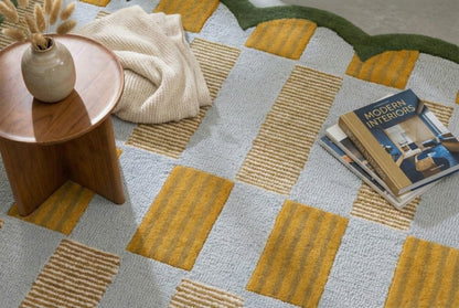 RUGWYN Hand-Tufted Scalloped Wool Area Rug, Modern Plaid Checkered Pattern, Soft & Durable Cozy Accent Rug for Living Room, Bedroom & Nursery, Handmade Decorative Floor Carpet (Light Blue, 8' x 10')