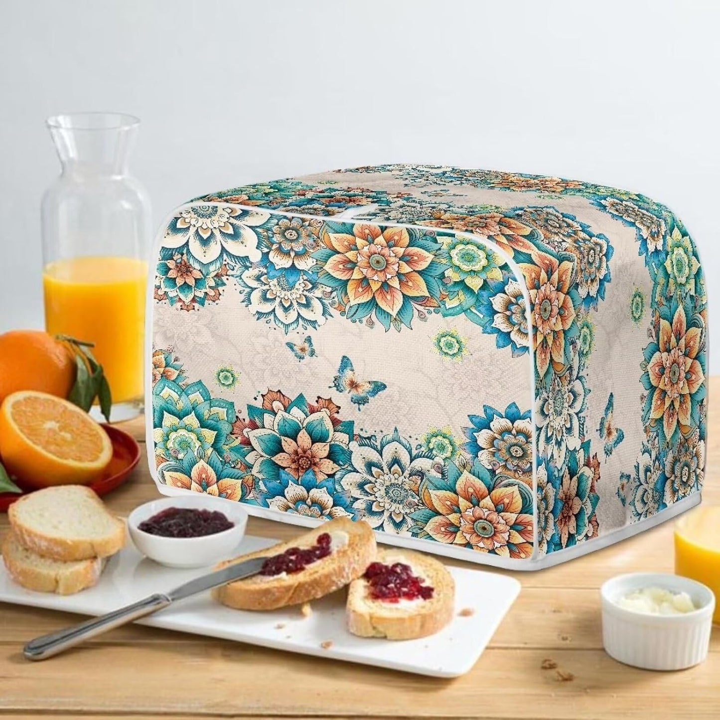 Quilted Boho Toaster Oven Covers, 4 Slice Kitchen Small Appliance Covers, Universal Size Dustproof Cover for Women Gift