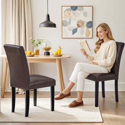 VECELO Dining Chairs Set of 6, Upholstered PU Leather Wood Legs High Back for Kitchen Living Room, Coffee