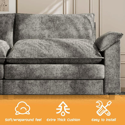 Shahoo Sectional Modular Sofa U Shaped Chenille Fabric Couch with High Supportive & Soft Sponges and Removable Ottoman, Sleeper Comfy Upholstered Furniture for Living Room, Dark Grey