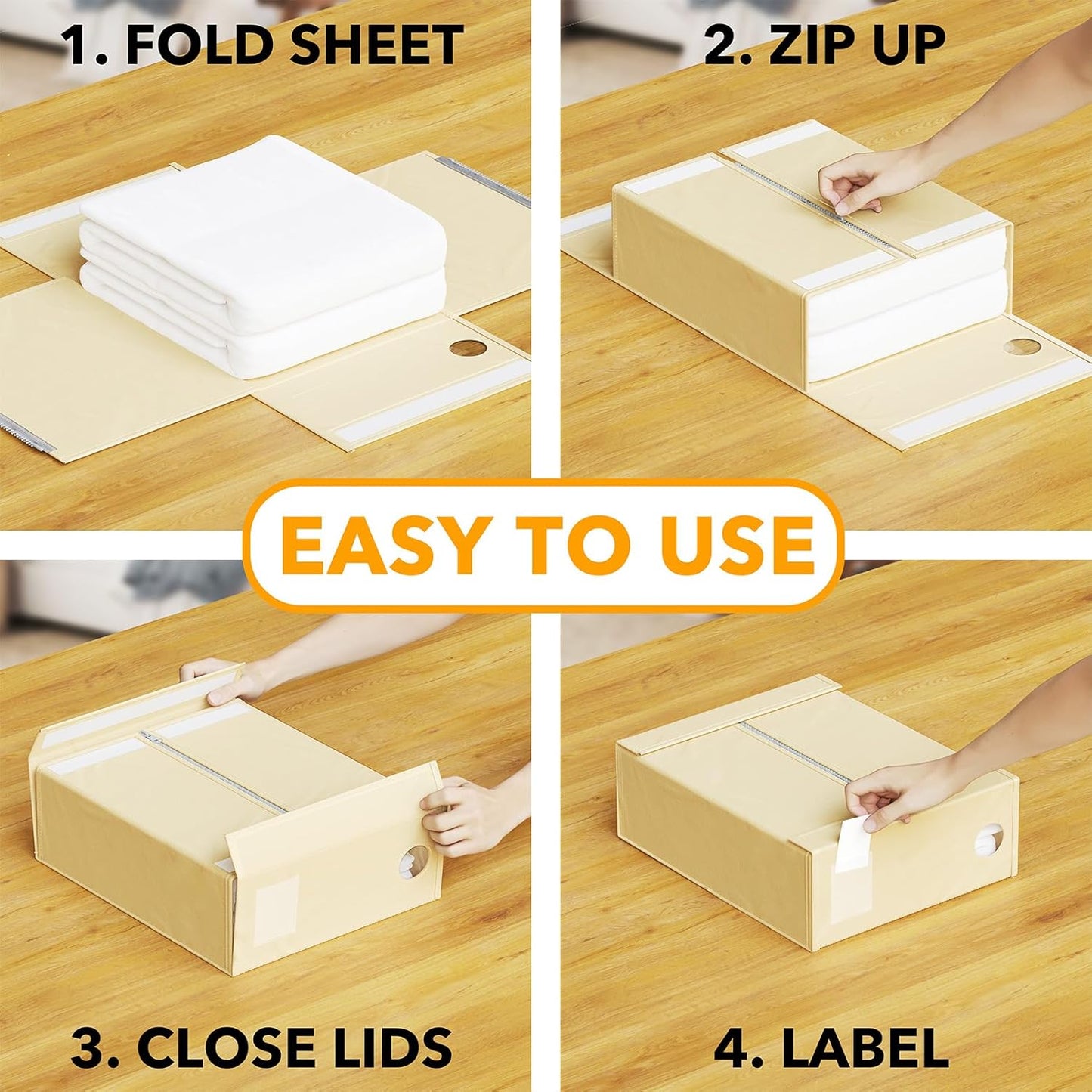 SpaceAid Bed Sheet Organizers - Foldable Linen Closet Storage with Window | XL for Queen & King Size (Beige, 8 Pack)