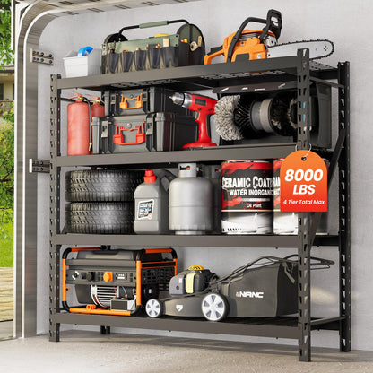 DYNALOAD 8000 Lbs Heavy Duty Garage Shelving, 4-Tier Adjustable Metal Storage Shelves, Industrial Steel Rack for Garage Basement Warehouse, 77" W x 24" D x 72" H