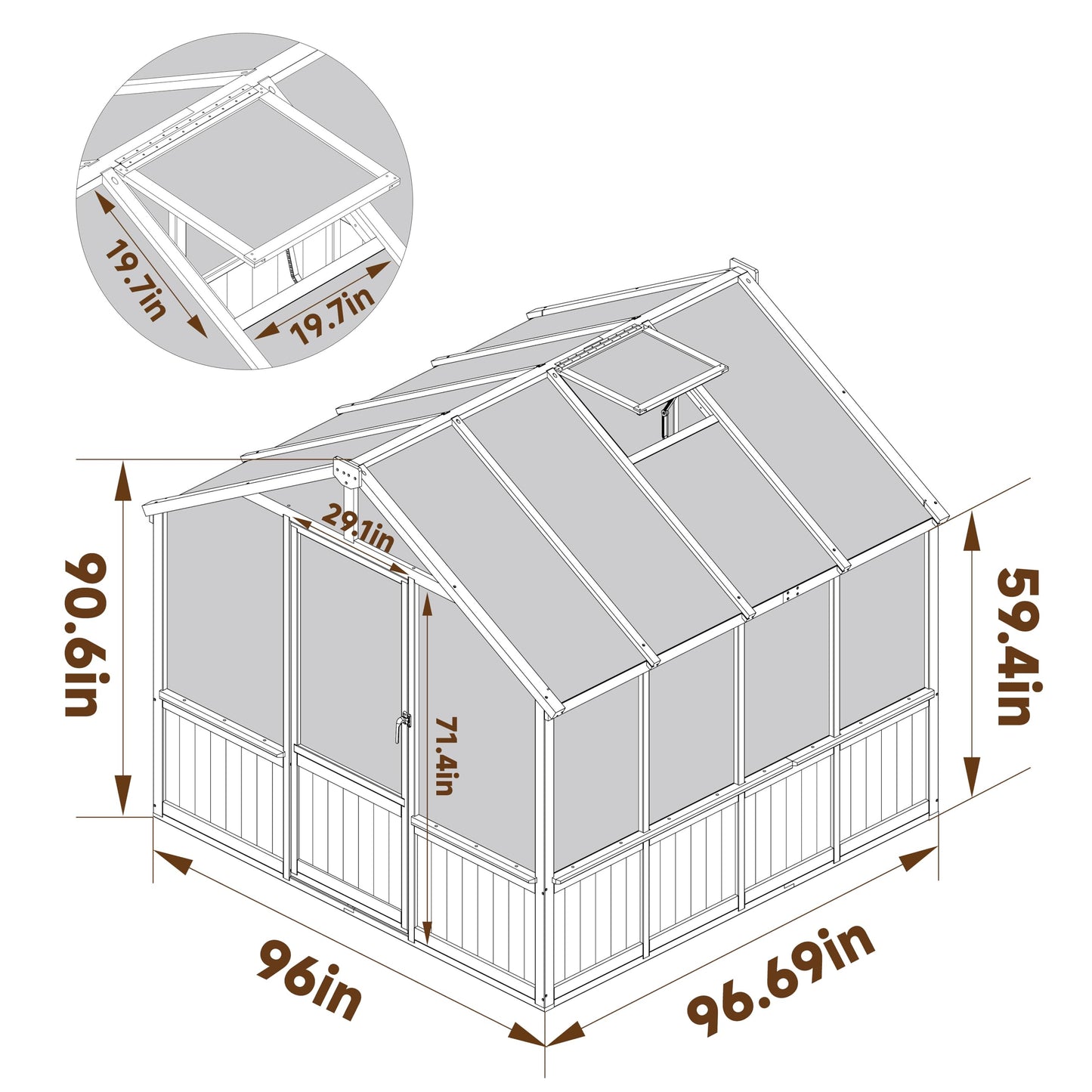 MUPATER 8 x 8FT Wooden Polycarbonate Greenhouse with 6mm Polycarbonate Panels for UV Protection, Ventilated Window & Lockable Door, Walk-in Greenhouse for Outdoors, Patio, Backyard, Black