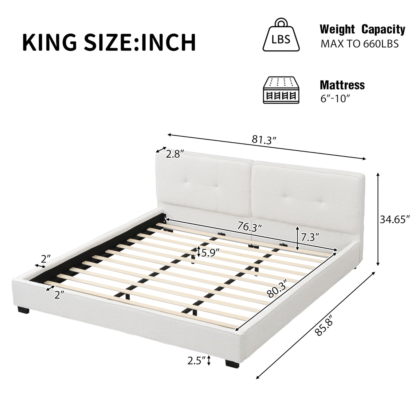 Christopher Knight Home Cordo King Size Bed, Velvet Upholstered Platform Bed, Wooden Slats Panel Support, Tufted Square Corners Haedboard, No Box Spring Needed, Easy Assembly, Beige