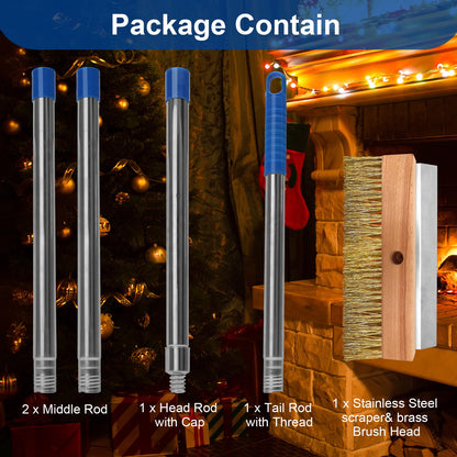 Pizza Oven Brush with Scraper and 4 Sections Detachable Long Rod and Scraper-Oven Brush for Removing Deep Burned-On Residue | Ideal for Pizza Shelf & Large Grills and Pizza Oven Accessories