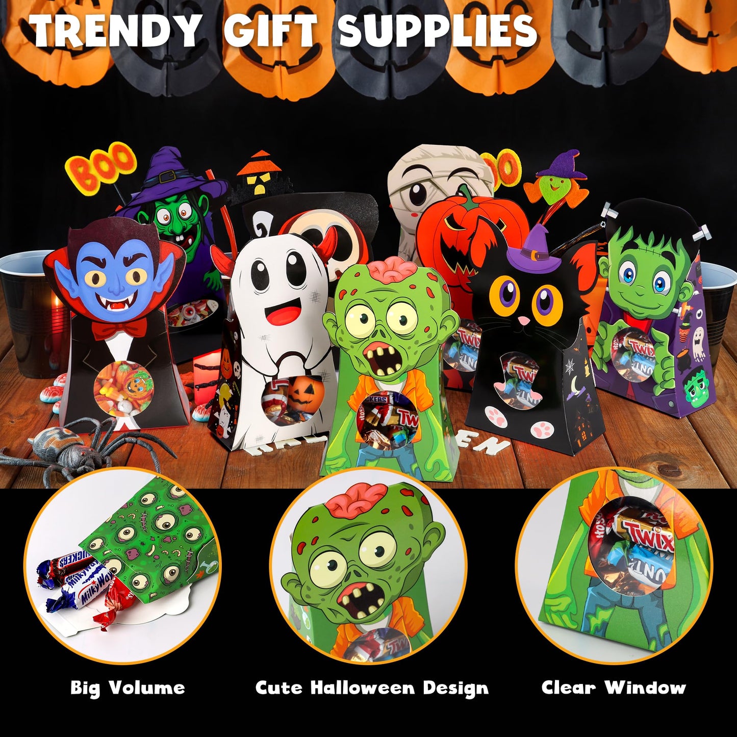 Giiffu 54Pcs Halloween Treat Boxes with Window 6x4x2 Inch