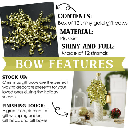 MEEDEE 6 inch Gold Gift Ready Decorative Gift Bows Set with Protective Gift Box – Self-Adhesive Christmas & All-Occasion Bows, Full & Fluffy Shape, Arrives in Perfect Condition (12 Count)