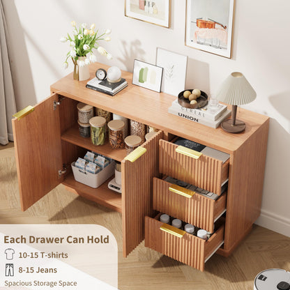 Garvee 47 in Modern Sideboard Buffet Cabinet with Storage, Compact Wood Kitchen Cabinet with 3 Drawers & Shelf, Buffet Table for Dining Room Living Room Apartment, Natural